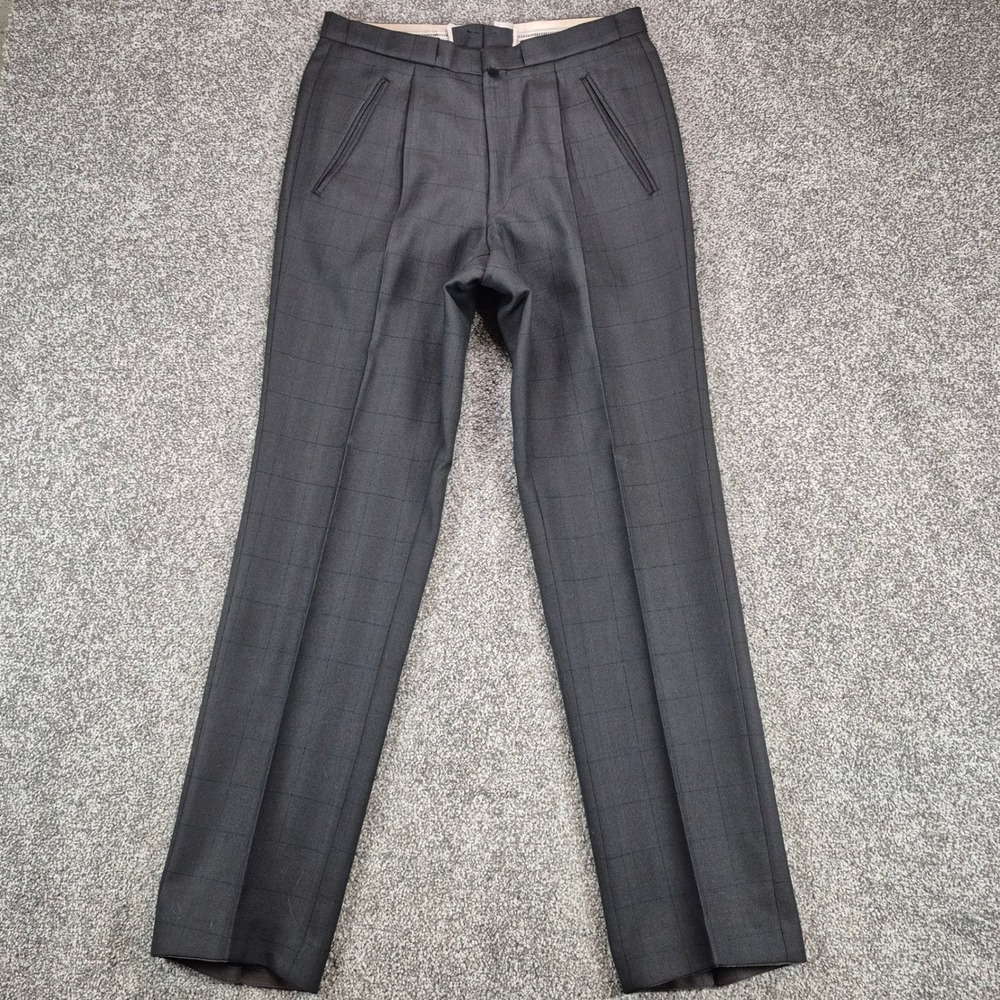 Vintage Unbranded Pleated Dress Pants Mens 30x30 Black Windowpane Check Trousers